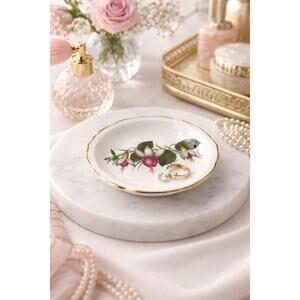 Vintage Royal Stuart Fuchsia Bone China Ring Dish Gold Trim Trinket Tray